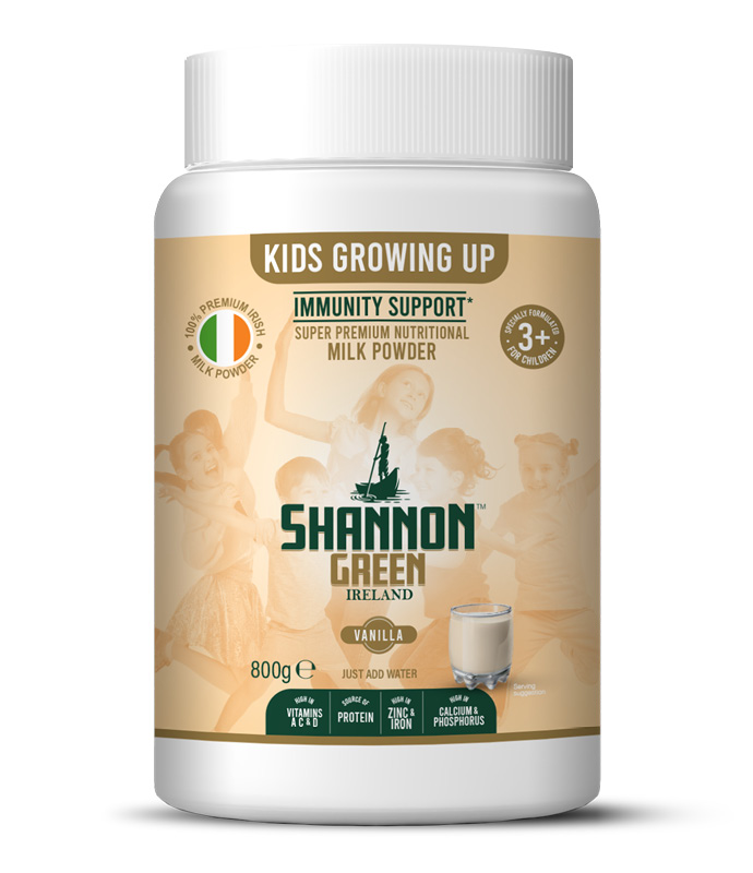 a picture of a Tub of Shannon Green growing up kids milk,  Vanilla flavour